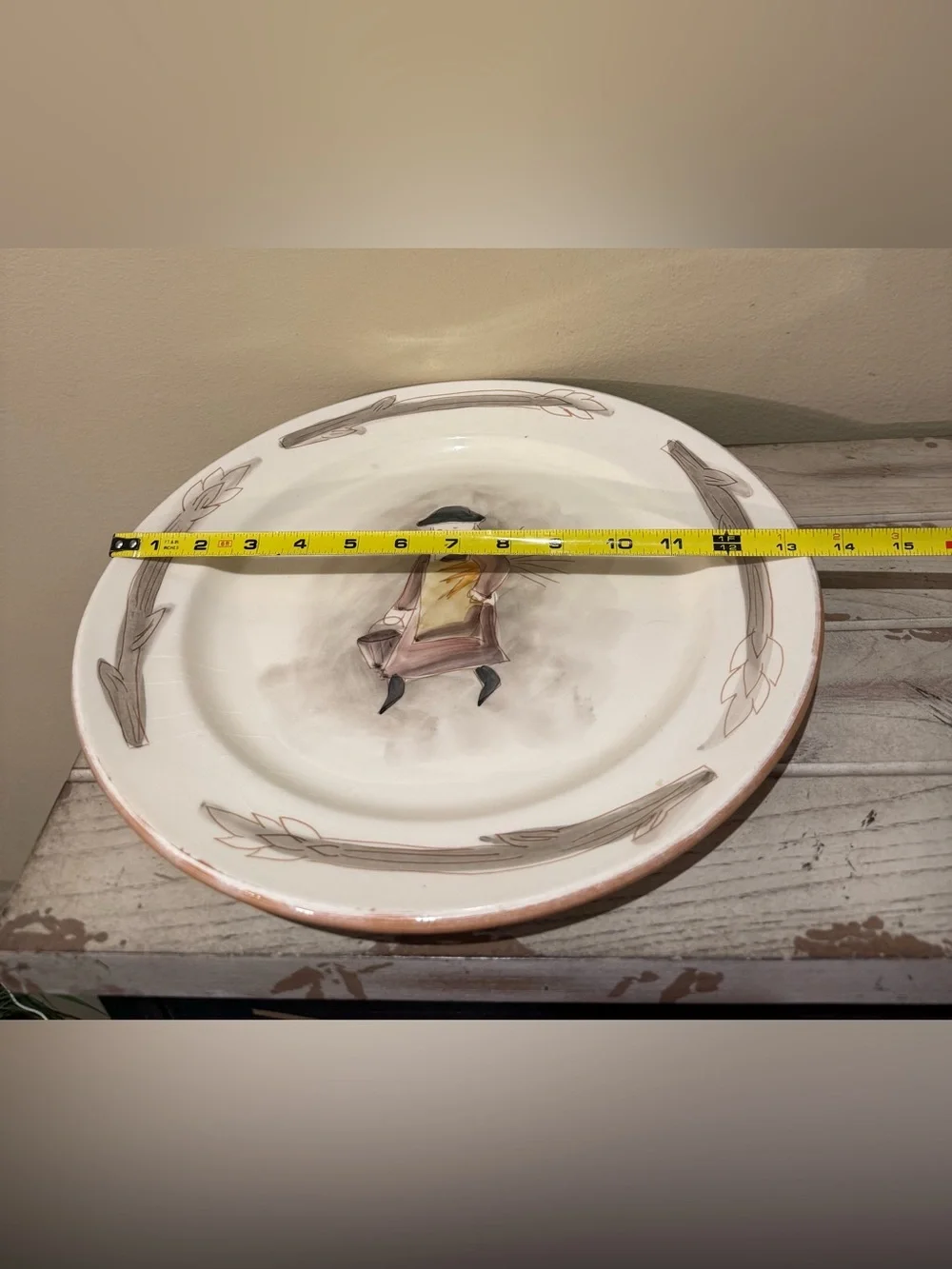 Marco e Cristina Italy Hand Painted Ceramic Platter | Vtg Folk Art Asparagus 13”